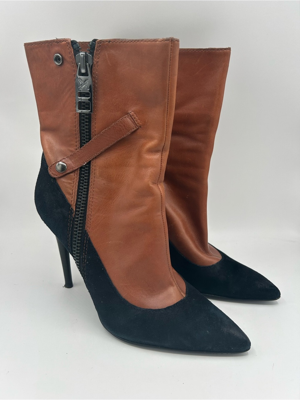 Womens DMSX Donald J Pliner Tenn Stiletto Heels Bootie Leather Black Tan Sz. 7